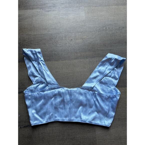 Vanessa Mooney The Elizabeth Crop Top in Sky Blue Satin Size M - Picture 2 of 5
